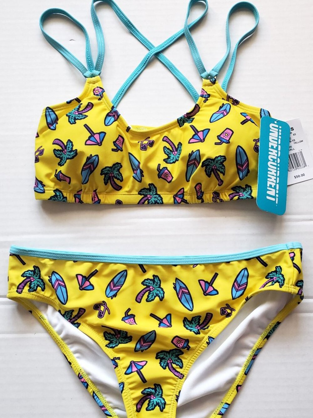 NWT Undercurrent Juniors Neon Beach Design Strappy Bikini
